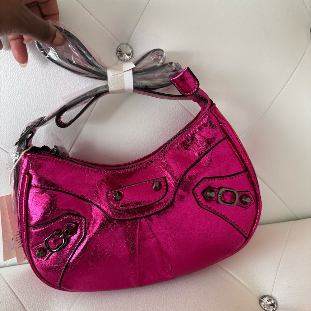 Kayla + Ava Metallic Pink Vegan Leather Shoulder Bag | Y2K Style Purse - Picture 11 of 11